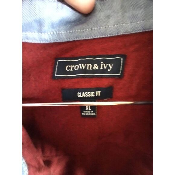 NWT Crown & Ivy Mens Red and Brown Elbow Patch Long Sleeve Button Down Classic F - Picture 3 of 9